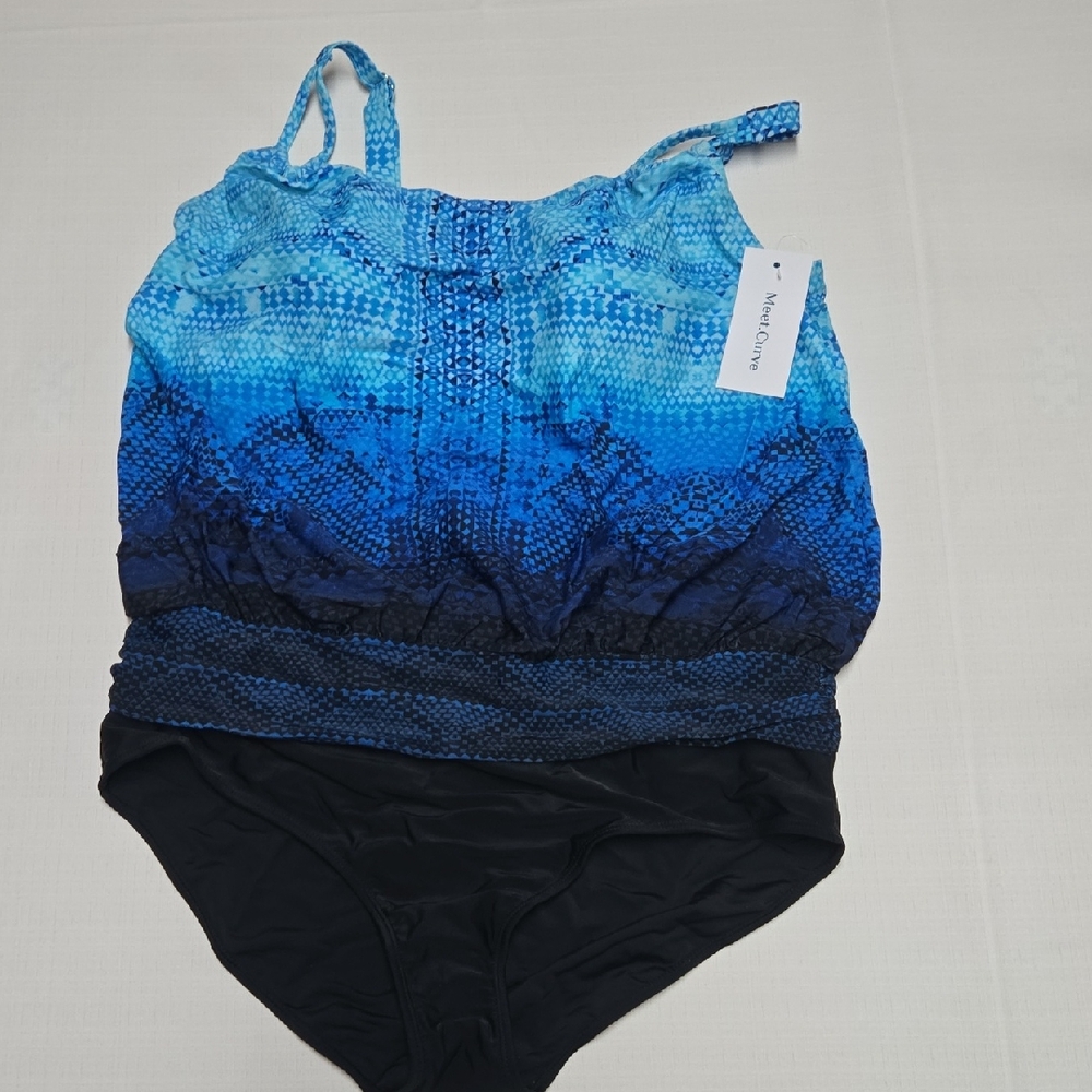 Meet Curve Plus Size  Blue and Black Gradient One Piece Swimsuit